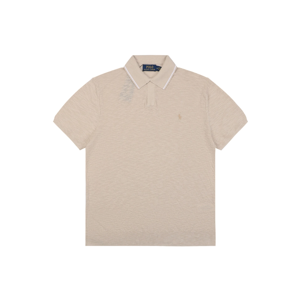 Ralph Lauren Contrast Collar Pony Polo T-Shirt Khaki Front view