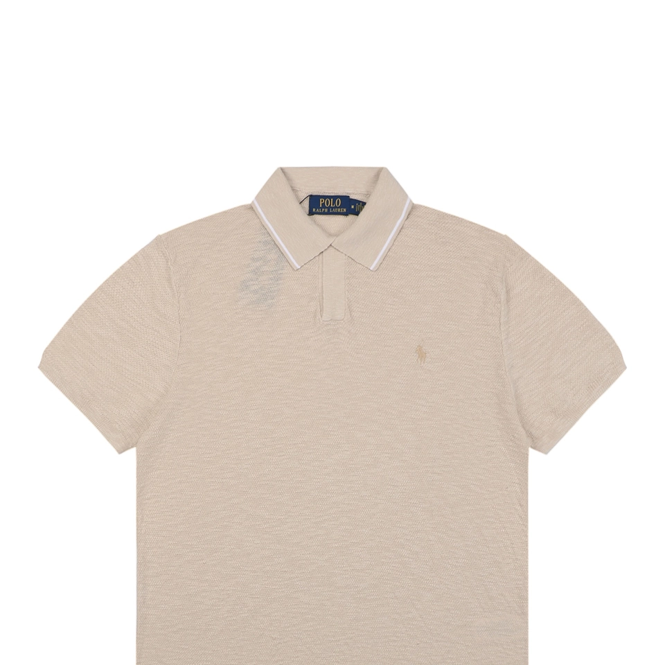 Ralph Lauren Contrast Collar Pony Polo T-Shirt Khaki