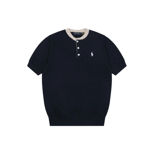Ralph Lauren Pony Jacquard Henley Knit T-Shirt Black Front view
