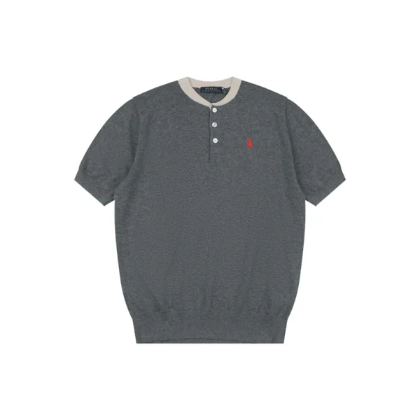 Ralph Lauren Pony Jacquard Henley Knit T-Shirt Grey Front view