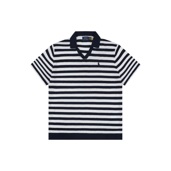 Ralph Lauren Pony Striped Johnny Collar Polo T-Shirt Front view