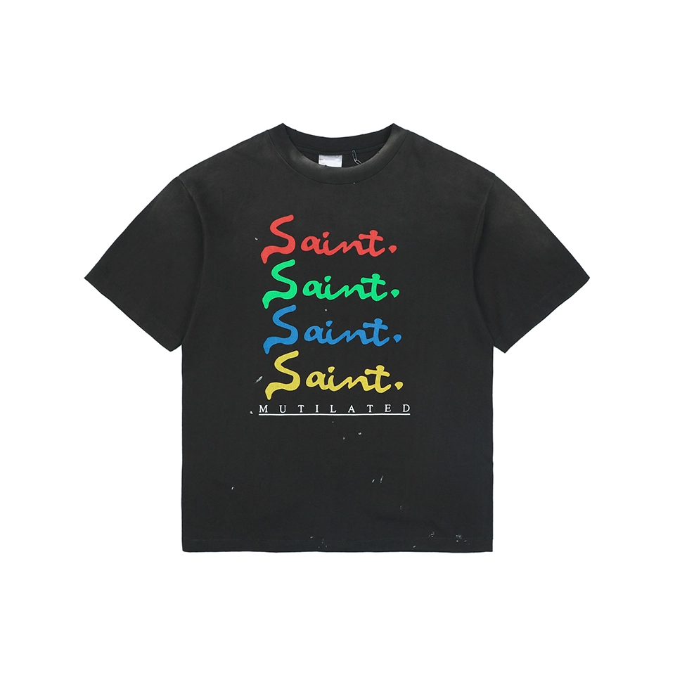 Saint Michael Colorful “Saint” Logo Vintage Washed T-Shirt Front view