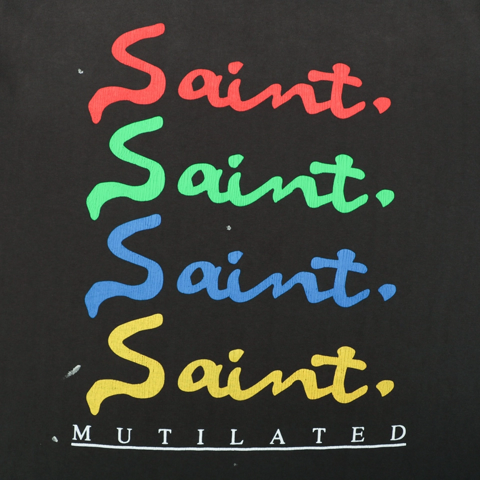 Saint Michael Colorful “Saint” Logo Vintage Washed T-Shirt Front Print