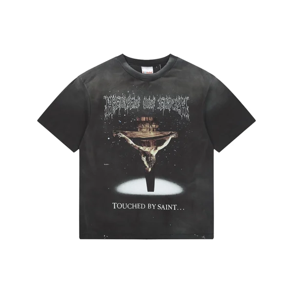 Saint Michael Jesus & Virgin Mary Suffering Graphic T-Shirt Front view