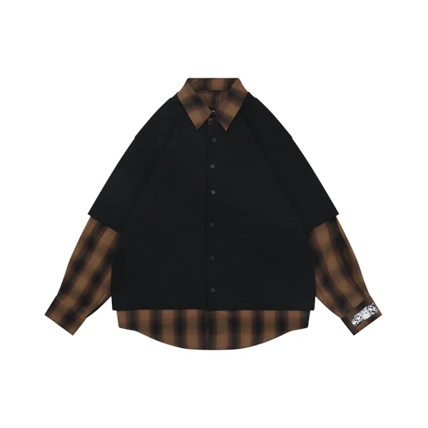 We11done Black & Brown Plaid Layered Shirt Front view
