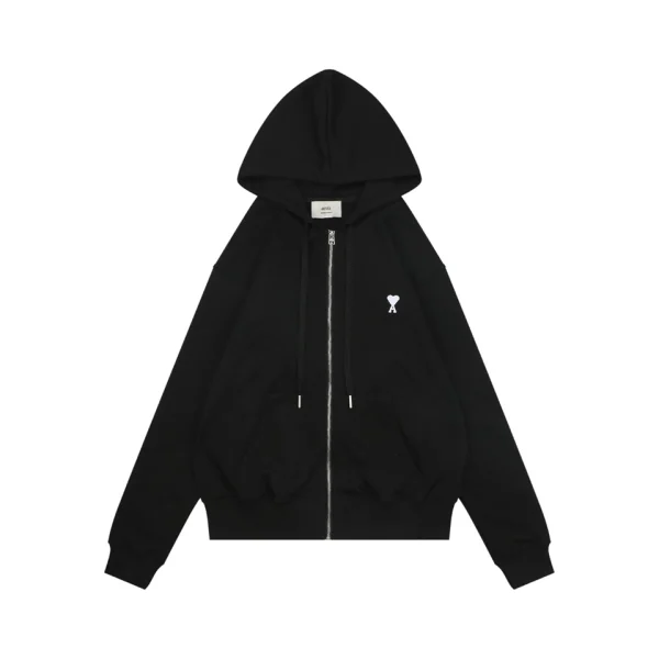 AMI de Coeur Embroidered Zip-Up Hoodie Black Front view