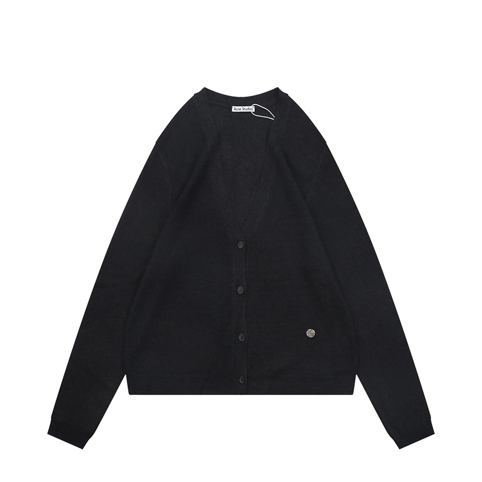 Acne Studios Metal Logo V-Neck Wool Cardigan Front view