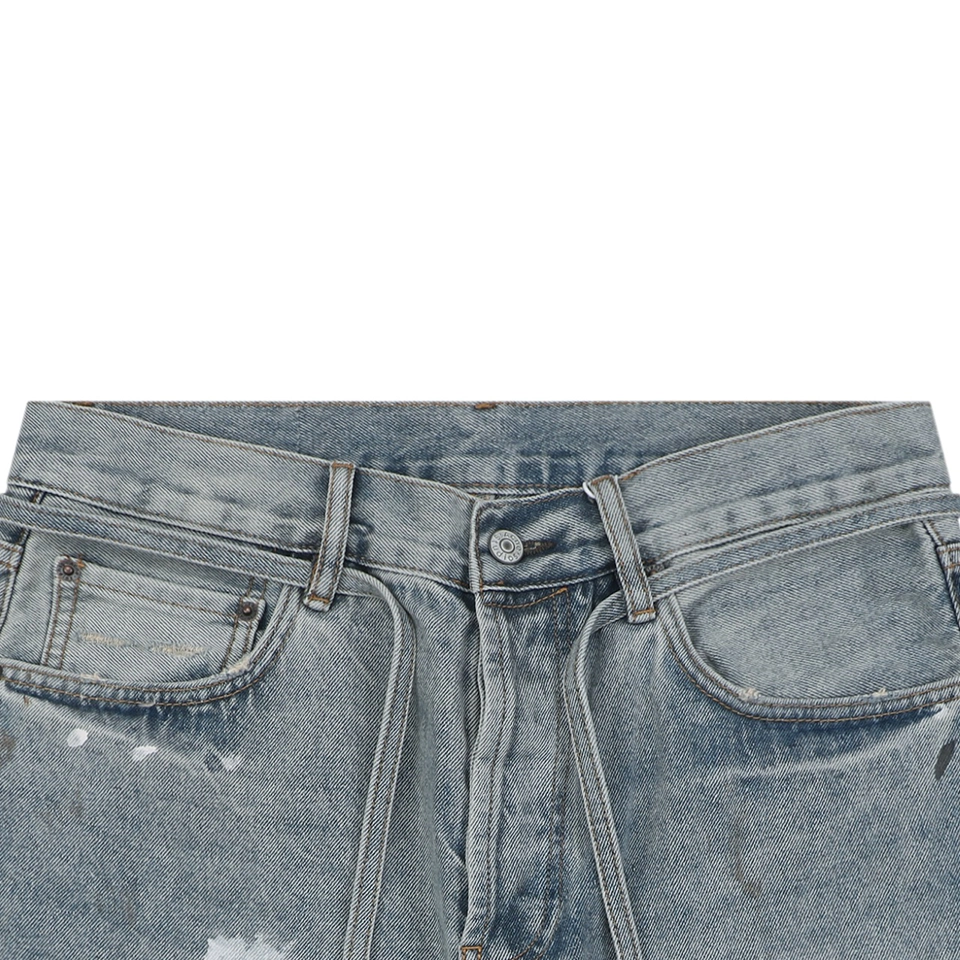Acne Studios Paint Splatter Belted Denim Shorts