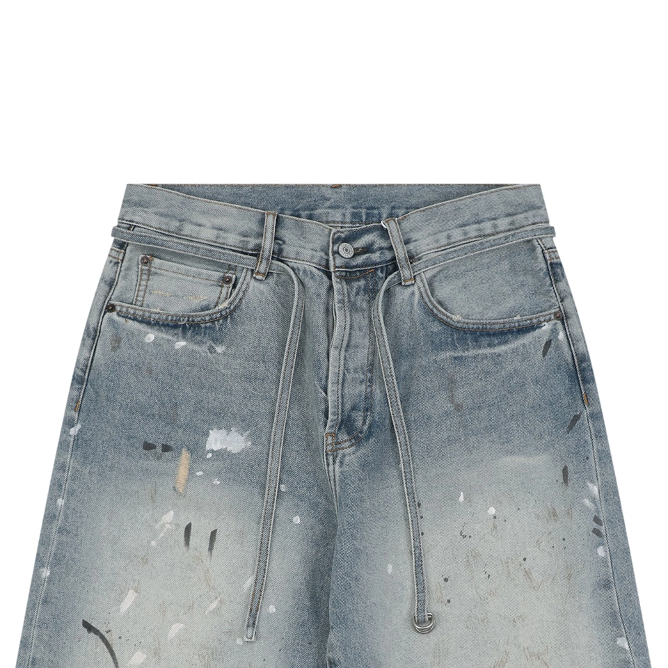 Acne Studios Paint Splatter Belted Denim Shorts