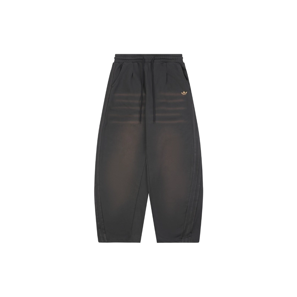 Adidas Trefoil Embroidered Washed Wide-Leg Pants Dark Grey Front view