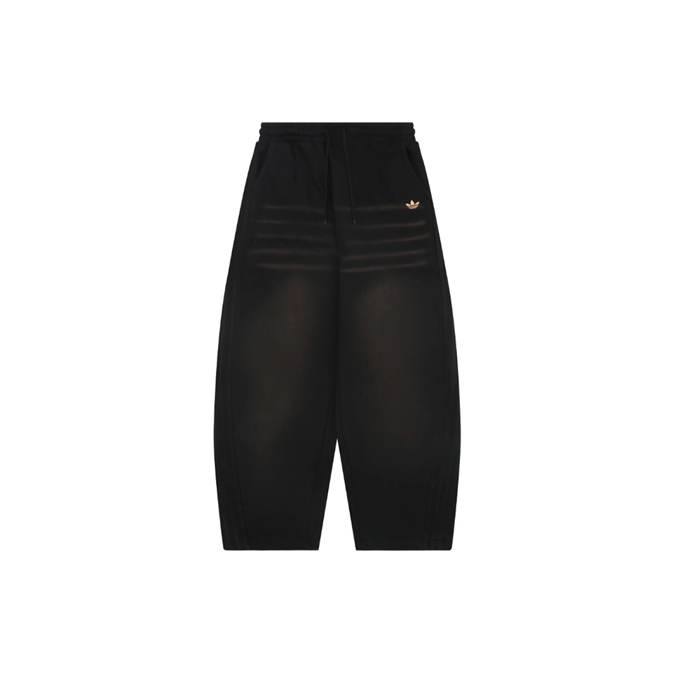 Adidas Trefoil Embroidered Washed Wide-Leg Pants Black Front view