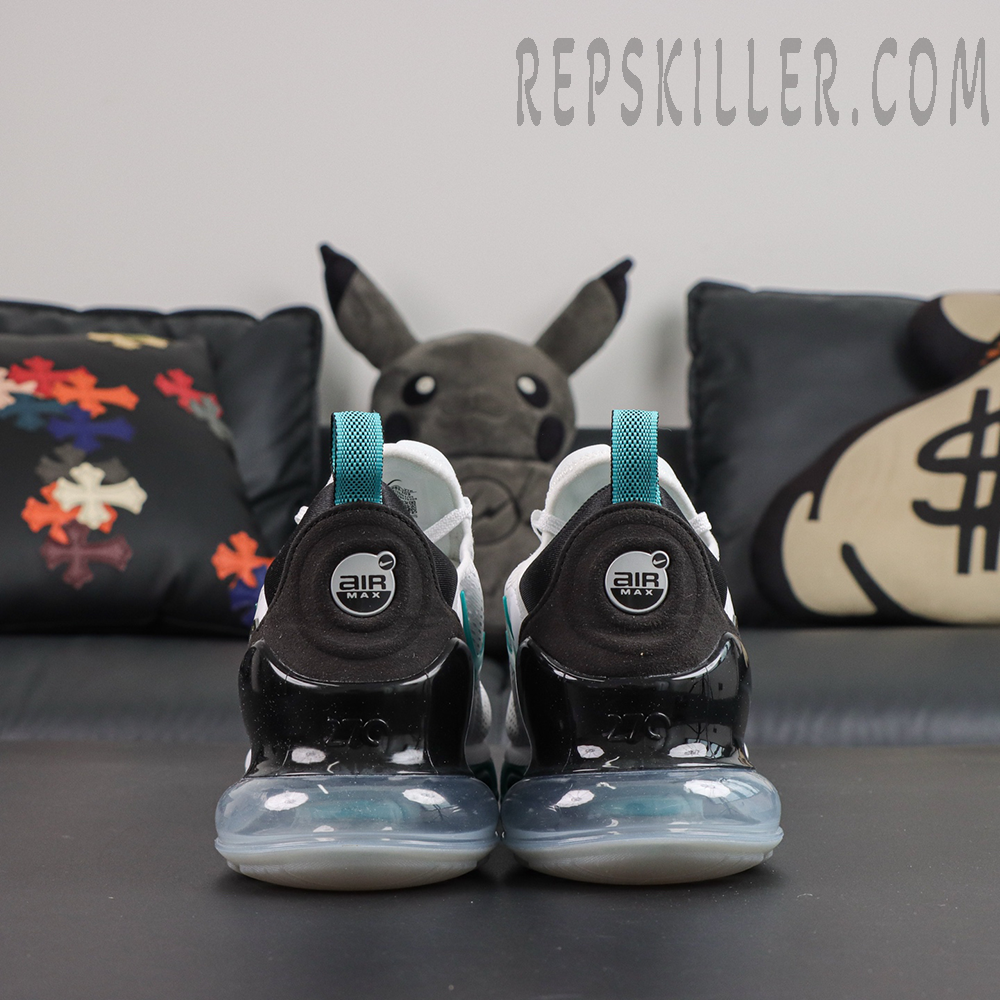Nike Air Max 270 ‘Dusty Cactus’ rear detail featuring Air Max branding, black heel structure and translucent cushioning unit