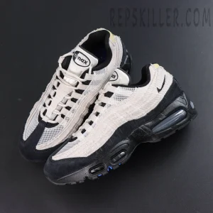 Nike Air Max 95 ‘Big Bubble - Family Reunion France’ top view featuring a black and white colorway with the iconic Air Max 95 layered design