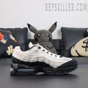 Nike Air Max 95 ‘Big Bubble - Family Reunion France’ side detail featuring textured white panels, black overlays and hidden Swoosh branding