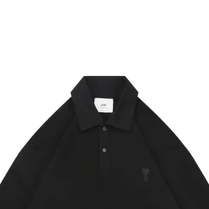 Ami Hidden Heart Logo Oversized Polo Shirt Black