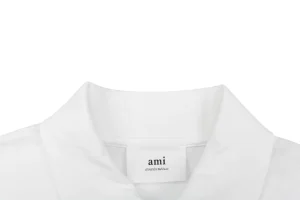 Ami Hidden Heart Logo Oversized Polo Shirt White Collar