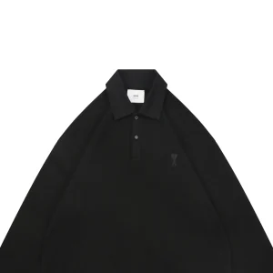 Ami Hidden Heart Logo Oversized Polo Shirt Black