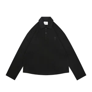 Ami Hidden Heart Logo Oversized Polo Shirt Black Front view