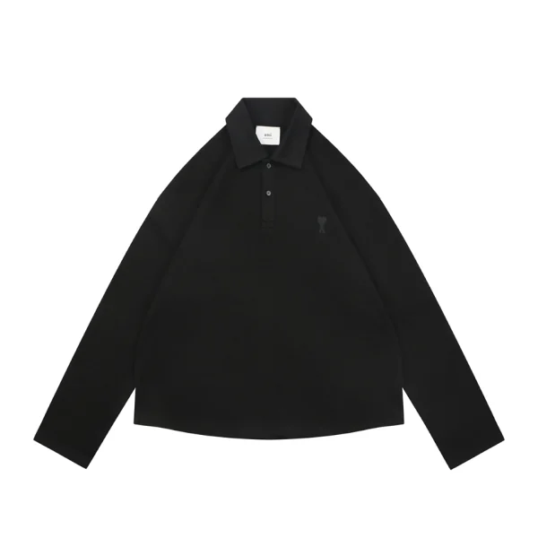 Ami Hidden Heart Logo Oversized Polo Shirt Black Front view