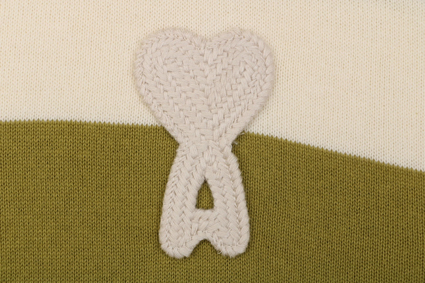 Ami Paris Heart Patch Striped Polo Knit Cardigan Green Brand