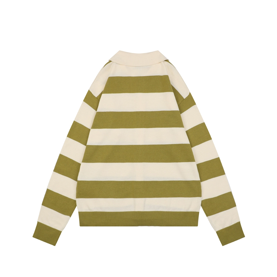 Ami Paris Heart Patch Striped Polo Knit Cardigan Green Back view