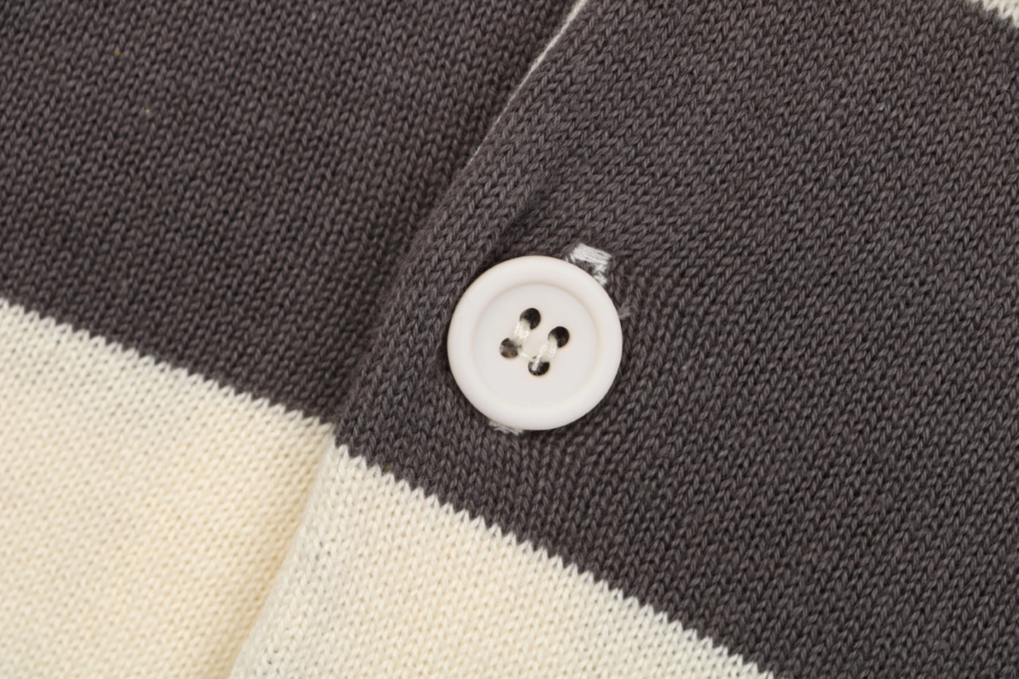 Ami Paris Heart Patch Striped Polo Knit Cardigan Grey Button