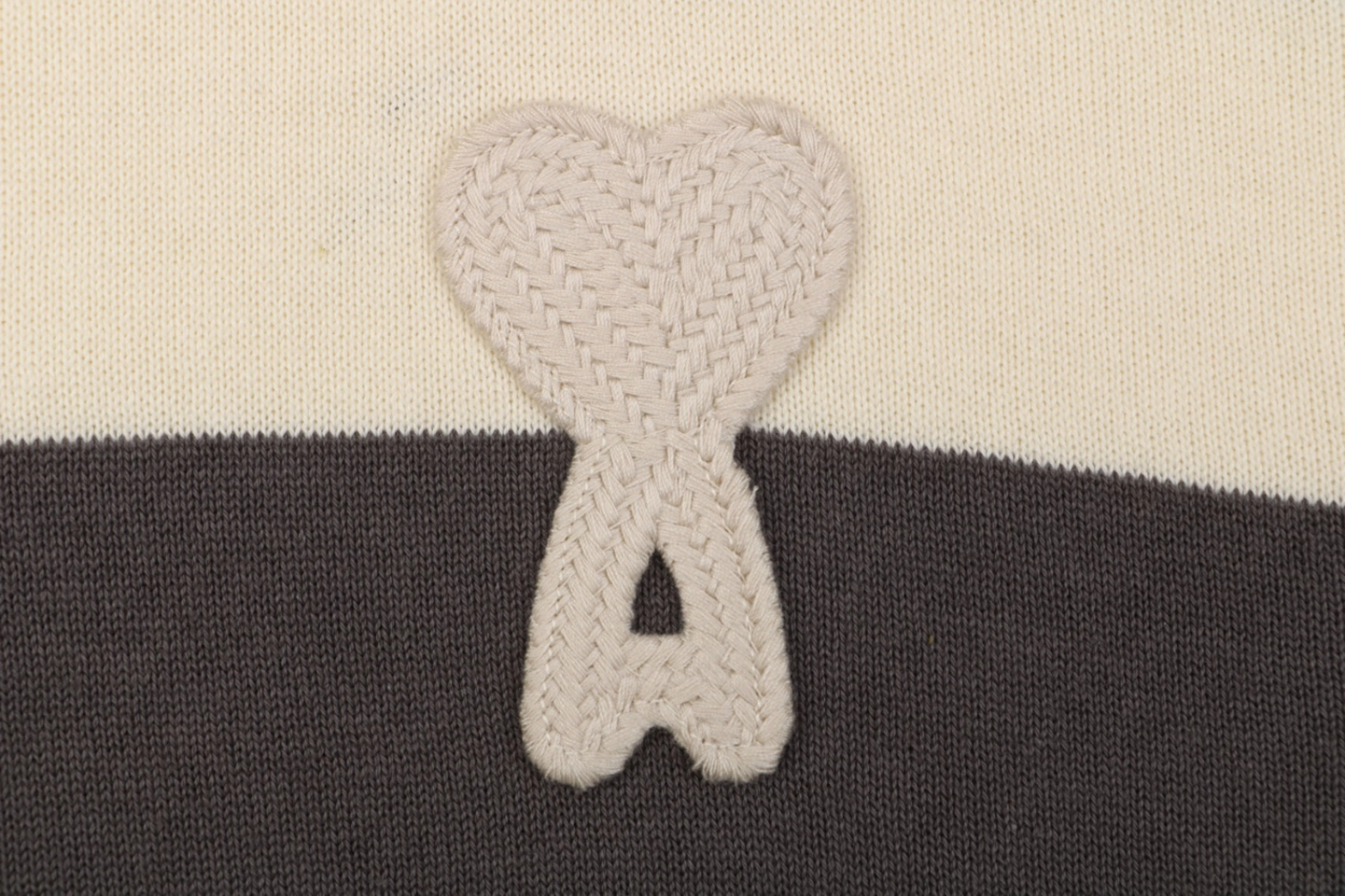 Ami Paris Heart Patch Striped Polo Knit Cardigan Grey Brand