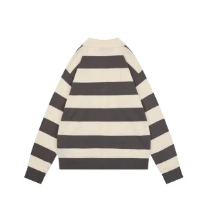 Ami Paris Heart Patch Striped Polo Knit Cardigan Grey Back view