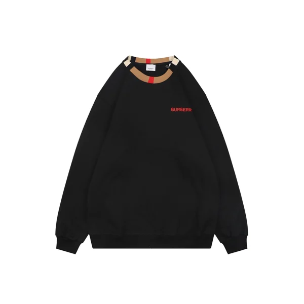 Burberry Check Collar Logo Crewneck Sweatshirt Black Front view