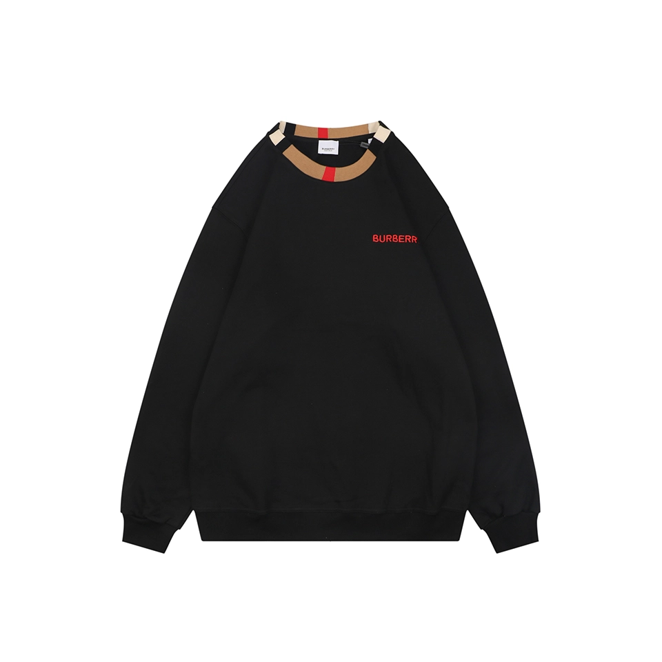 Burberry Check Collar Logo Crewneck Sweatshirt Black Front view