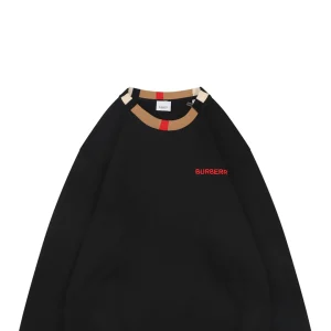 Burberry Check Collar Logo Crewneck Sweatshirt Black