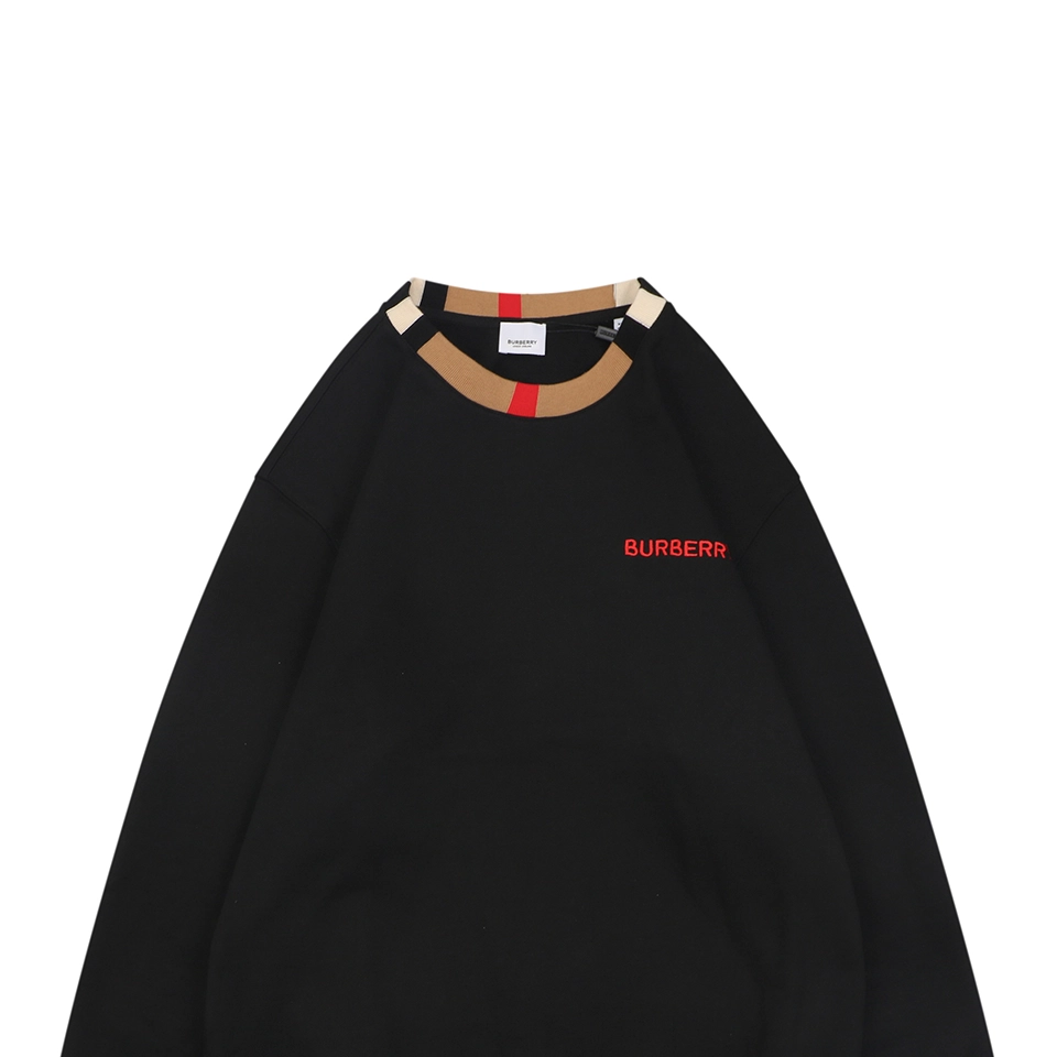 Burberry Check Collar Logo Crewneck Sweatshirt Black