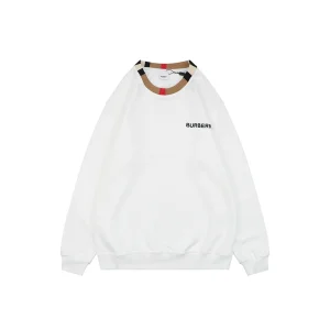 Burberry Check Collar Logo Crewneck Sweatshirt White Front view