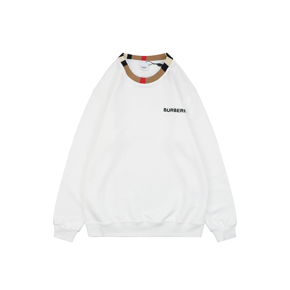 Burberry Check Collar Logo Crewneck Sweatshirt White Front view