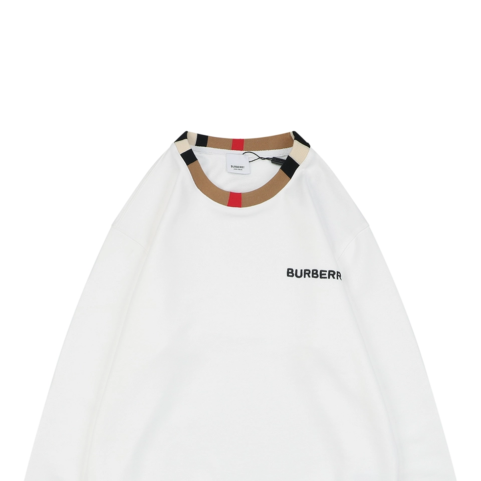 Burberry Check Collar Logo Crewneck Sweatshirt White