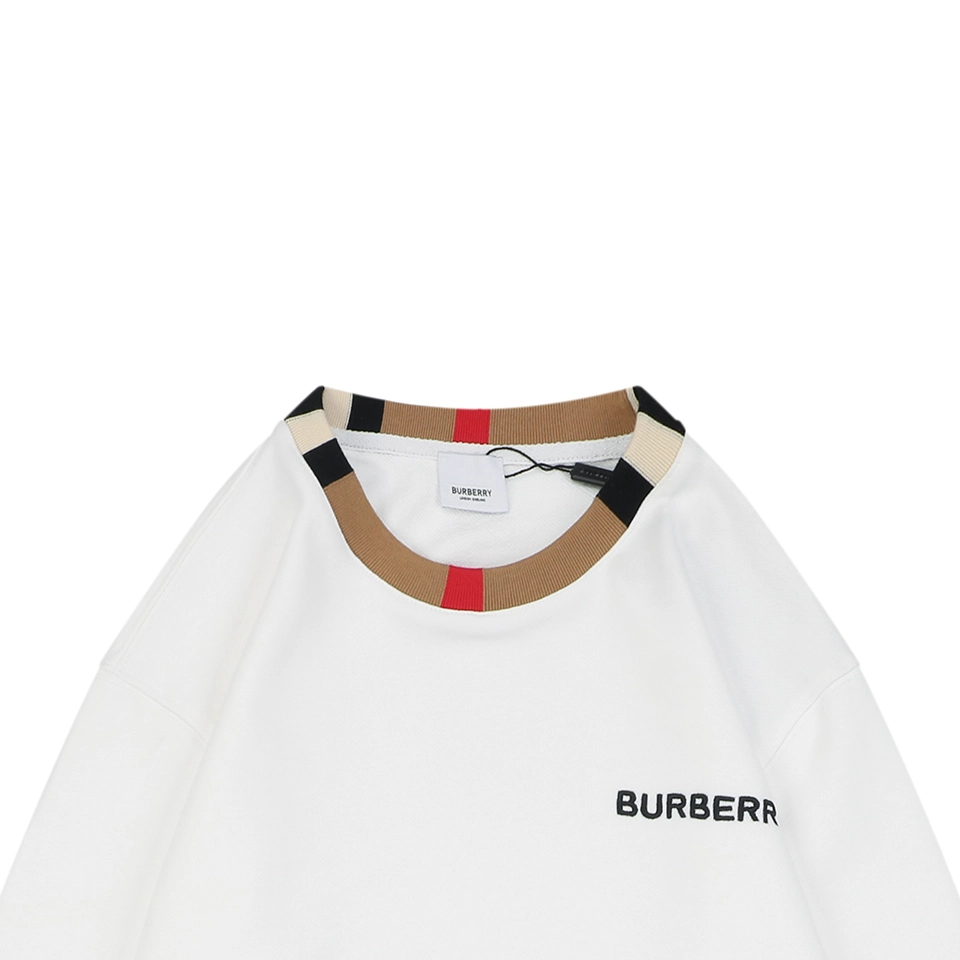 Burberry Check Collar Logo Crewneck Sweatshirt White