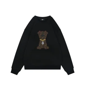 Fendi FF Dog Embroidered Crewneck Sweatshirt Black Front view