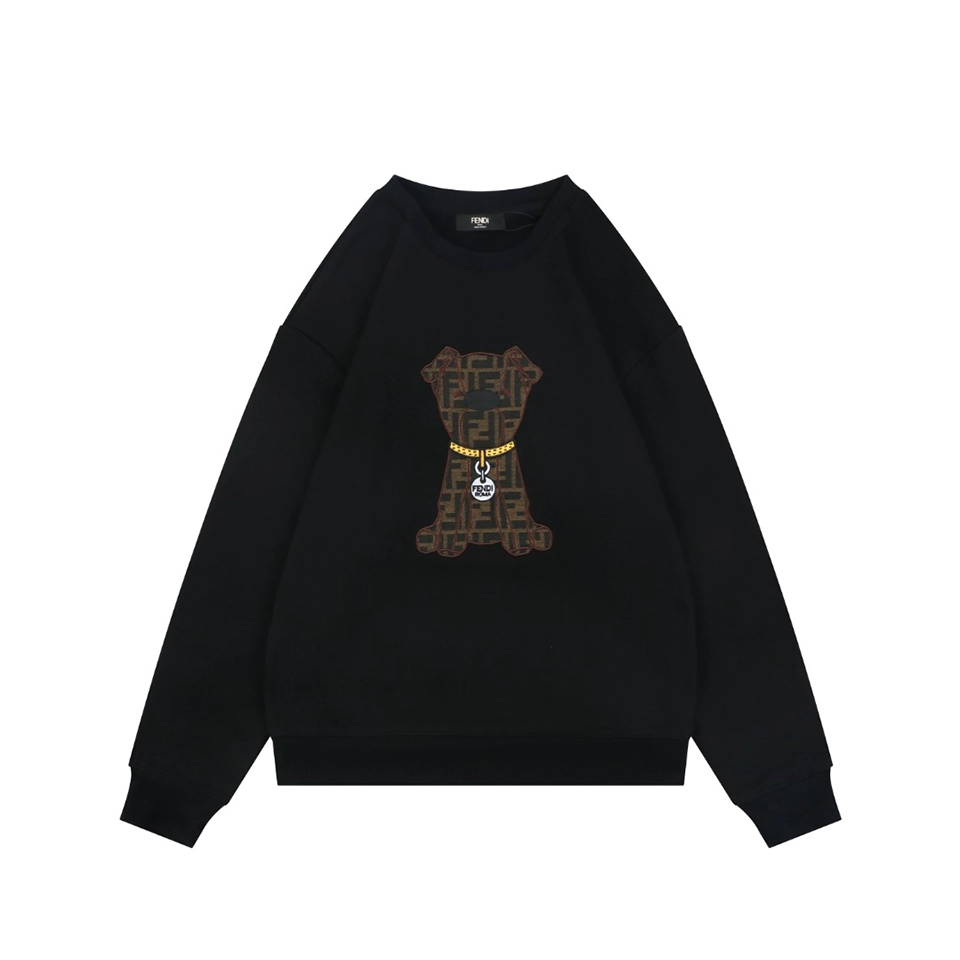 Fendi FF Dog Embroidered Crewneck Sweatshirt Black Front view