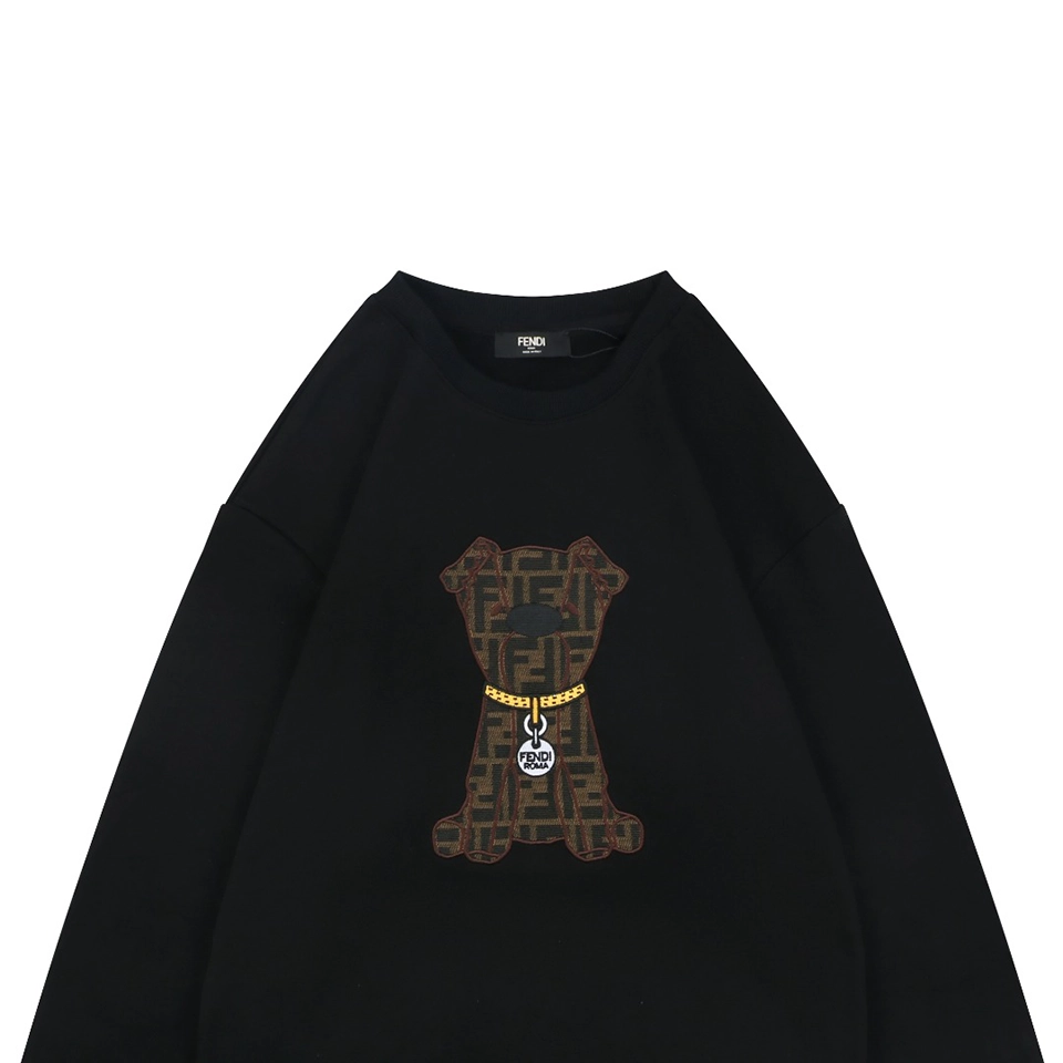 Fendi FF Dog Embroidered Crewneck Sweatshirt Black