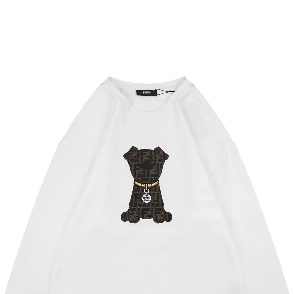 Fendi FF Dog Embroidered Crewneck Sweatshirt White