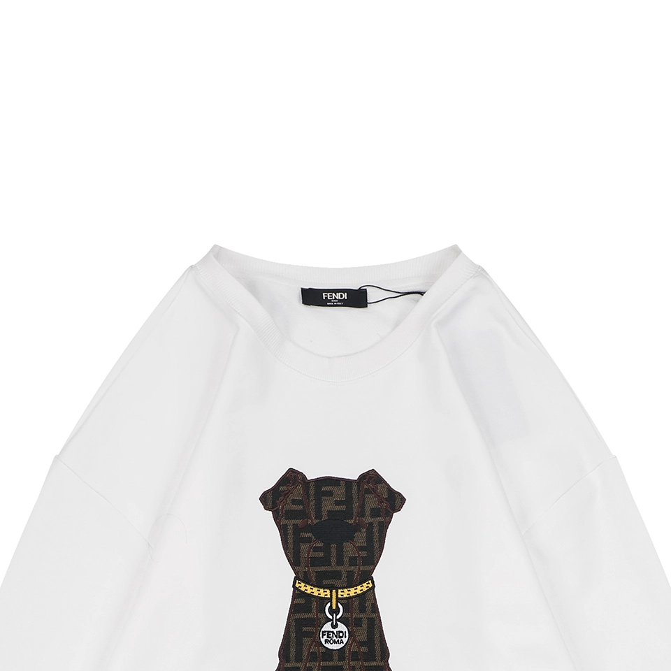 Fendi FF Dog Embroidered Crewneck Sweatshirt White