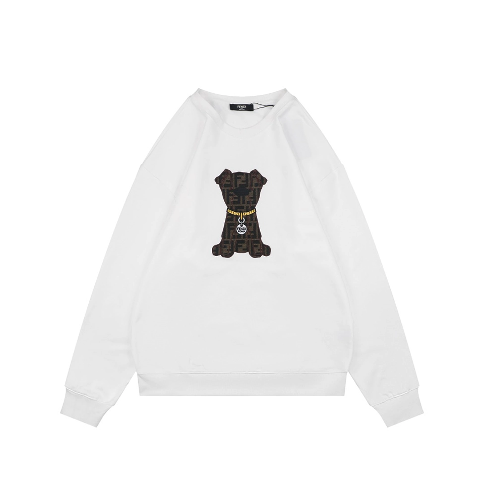 Fendi FF Dog Embroidered Crewneck Sweatshirt White Front view