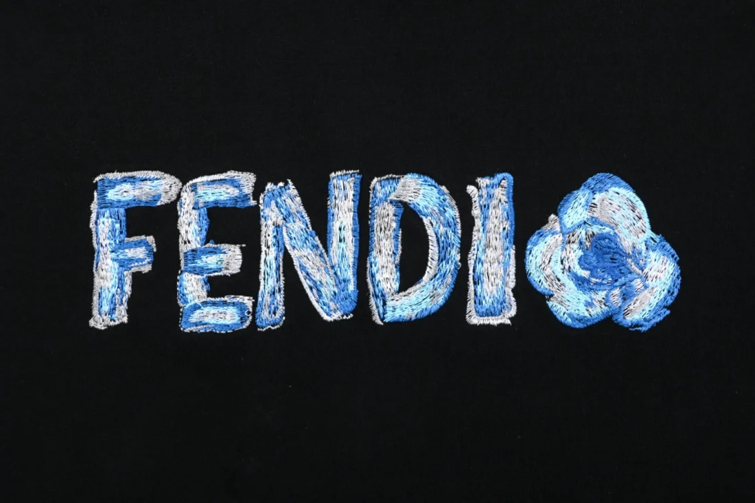 Fendi Gradient Logo Embroidered Hoodie Black Front Print