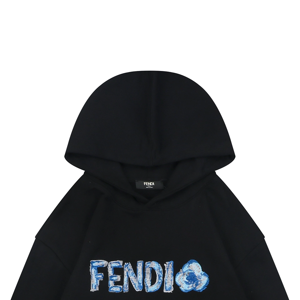 Fendi Gradient Logo Embroidered Hoodie Black