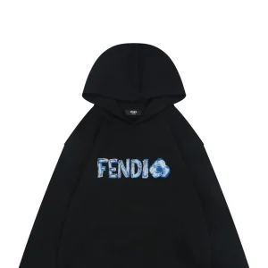 Fendi Gradient Logo Embroidered Hoodie Black
