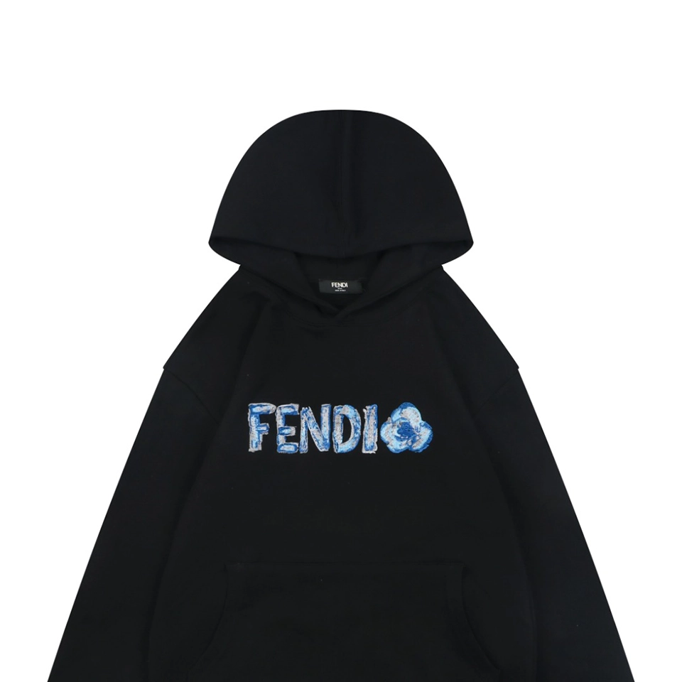 Fendi Gradient Logo Embroidered Hoodie Black
