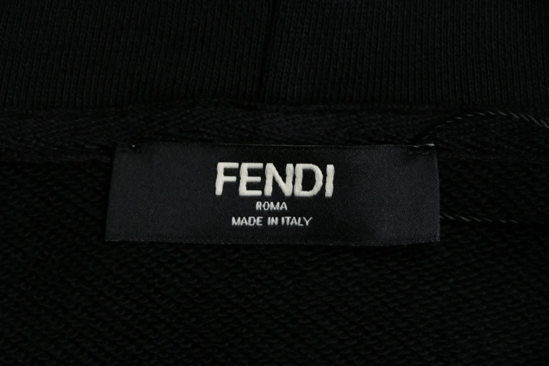 Fendi Gradient Logo Embroidered Hoodie Black Brand label
