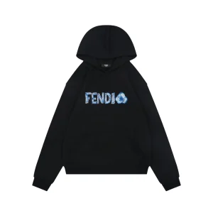 Fendi Gradient Logo Embroidered Hoodie Black Front view