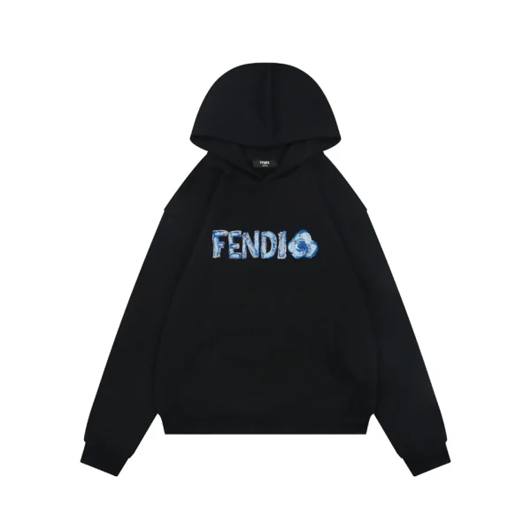 Fendi Gradient Logo Embroidered Hoodie Black Front view