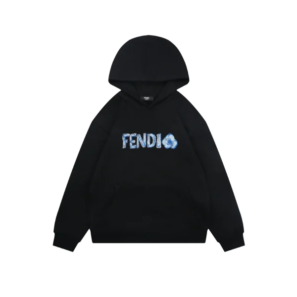 Fendi Gradient Logo Embroidered Hoodie Black Front view